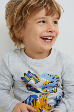 C&A Multipack Of 3 Dinosaur Long Sleeve Blast Pojke Mörkblå | XHDNT-4095