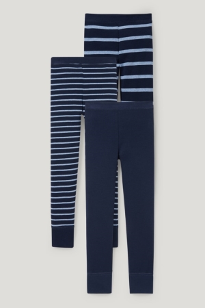C&A Multipack Of 3 Long Pants Mager Rib Organic Bomull Underkläder Pojke Mörkblå | JUTQV-9301
