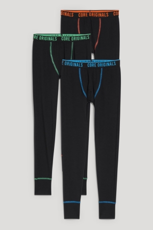C&A Multipack Of 3 Long Pants Organic Bomull Underkläder Pojke Svarta | EYBDJ-1052
