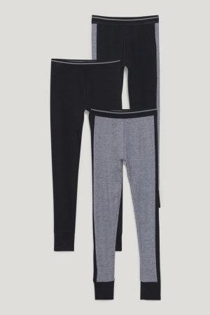 C&A Multipack Of 3 Long Pants With Organic Bomull Underkläder Pojke Svarta | YHRQD-0347