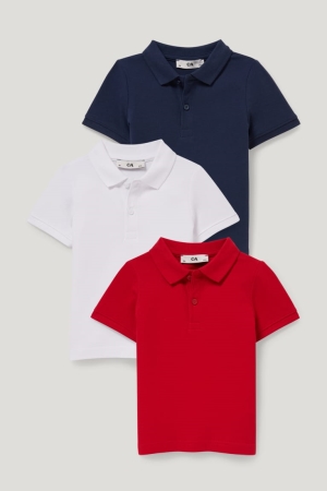 C&A Multipack Of 3 Polo With In-conversion Bomull Skjorta Pojke Röda Blå | CVWLM-3709