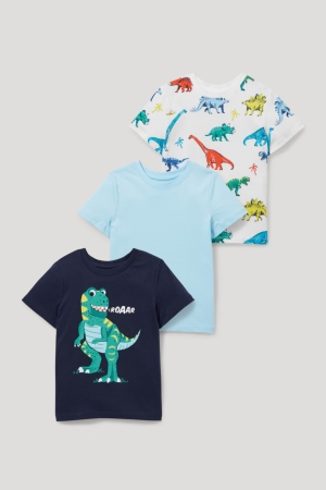 C&A Multipack Of 3 Sleeve T-shirt Pojke Mörkblå | WCFEZ-2943