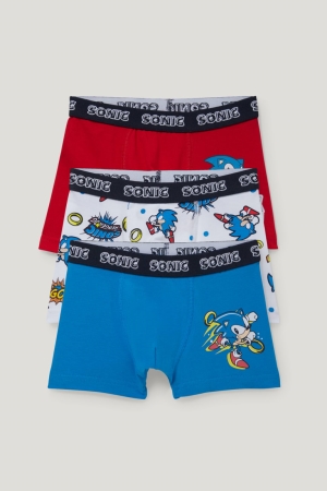 C&A Multipack Of 3 Sonic Boxer Organic Bomull Underkläder Pojke Blå | VPFUJ-0835