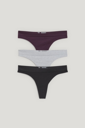 C&A Multipack Of 3 String Seamless Lycra® Underkläder Dam Svarta | OJGRK-7108