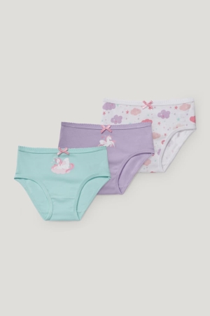 C&A Multipack Of 3 Unicorn Briefs Organic Bomull Underkläder Tjej Mintgröna Gröna | WKPFT-6985
