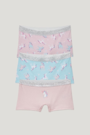 C&A Multipack Of 3 Unicorn Organic Bomull Underkläder Tjej Rosa | BOMXS-8437