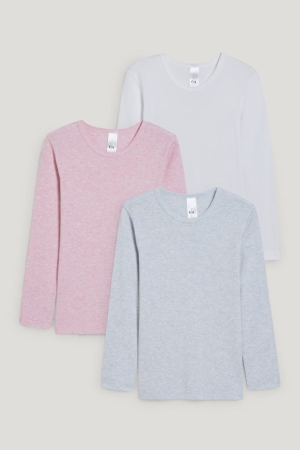 C&A Multipack Of 3 Vest With Organic Bomull Underkläder Tjej Rosa Ljusblå | LGEHX-1729