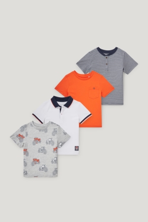 C&A Multipack Of 4 Sleeve T-shirt Pojke Mörkorange | BCVIS-1856