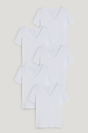 C&A Multipack Of 5Organic Bomull T-shirt Dam Vita | MDLGE-0562