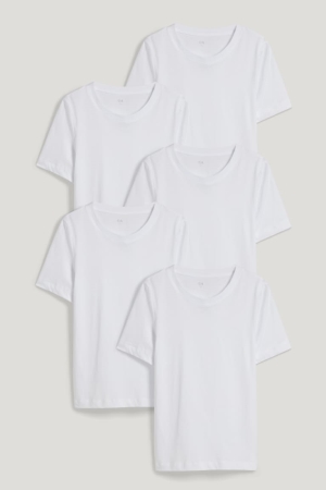 C&A Multipack Of 5Organic Bomull T-shirt Dam Vita | ZCRPG-9152