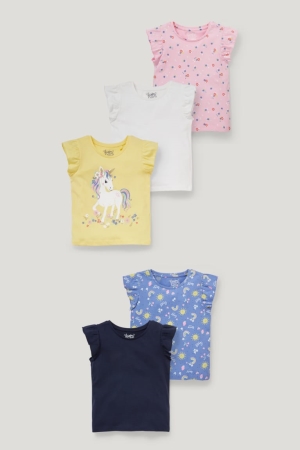 C&A Multipack Of 5 Sleeve T-shirt Tjej Vita Gula | ELAZK-2174