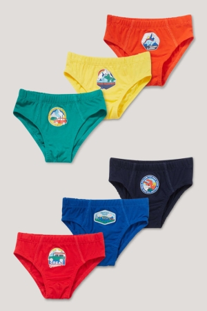 C&A Multipack Of 6 Briefs Organic Bomull Underkläder Pojke Röda Blå | ZVDUP-3186