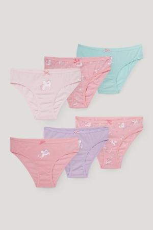 C&A Multipack Of 6 Unicorn Briefs Organic Bomull Underkläder Tjej Rosa | ZLXOG-8409
