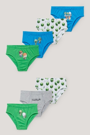 C&A Multipack Of 7 Minecraft Briefs Organic Bomull Underkläder Pojke Gröna | XZEBP-8529