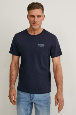 C&A Mustang T-shirt Herr Mörkblå | PWEUX-5048
