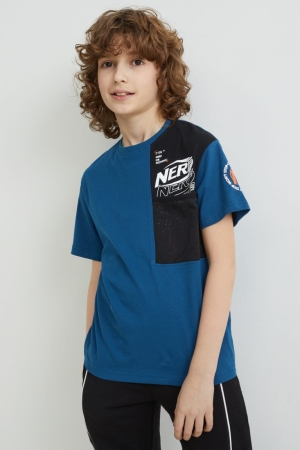 C&A Nerf Sleeve With In-conversion Bomull T-shirt Pojke Mörkblå | CWVSG-1794
