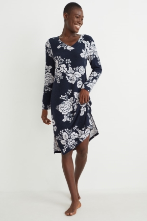 C&A NightFloral Nattkläder Dam Mörkblå | BEMYD-6481