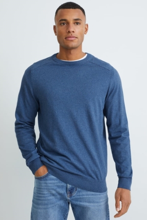 C&A Organic Bomull Jumpers Herr Mörkblå | BZJFL-9468