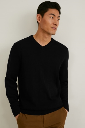 C&A Organic Bomull Jumpers Herr Svarta | PNOGH-0427