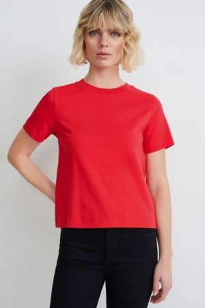 C&A Organic Bomull T-shirt Dam Röda | KVQCZ-7832