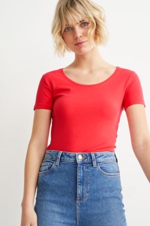 C&A Organic Bomull T-shirt Dam Röda | ZXCTO-0417