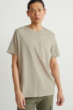 C&A Organic Bomull T-shirt Herr Beige | FYTQA-5140