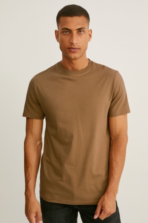 C&A Organic Bomull T-shirt Herr Khaki | UESZT-9271