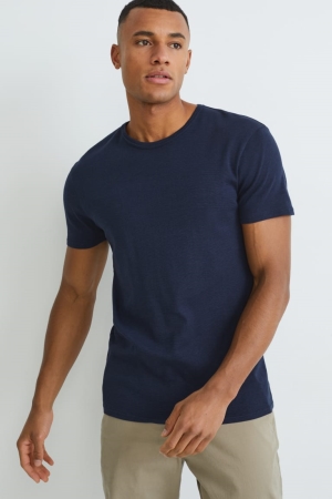 C&A Organic Bomull T-shirt Herr Mörkblå | TKDVG-8423