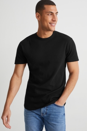 C&A Organic Bomull T-shirt Herr Svarta | AJPKL-9763