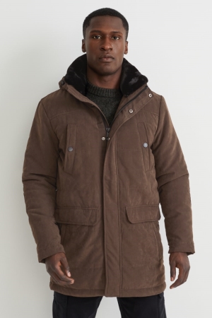 C&A Parka With Hood And Faux Fur Collar Jacka Herr Mörkbruna | GQYLW-7043