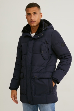 C&A Parka With Hood And Faux Fur Trim Vinter Jacka Herr Mörkblå | HPVUN-0759