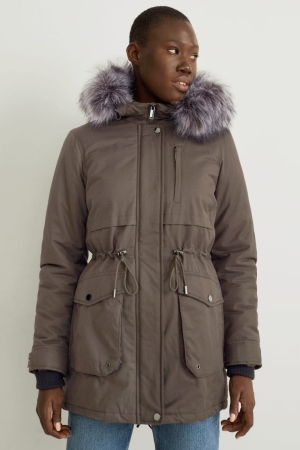 C&A Parka With Hood And Faux Fur Trim Vinter Rockar Dam Mörkgröna | NHWXG-9456