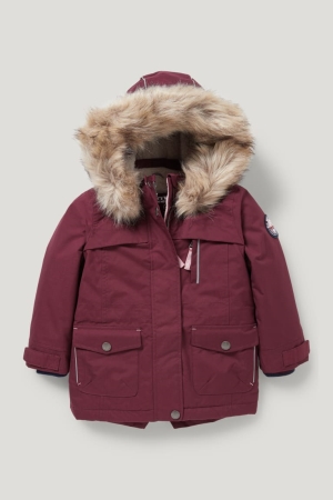 C&A Parka With Hood And Faux Fur Trim Vinter Recycled Jacka Tjej Mörkröda | YVPEQ-7402
