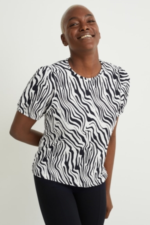 C&A Patterned T-shirt Dam Svarta Vita | HTJGZ-4079