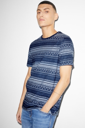 C&A Patterned T-shirt Herr Mörkblå | YJVKA-2931