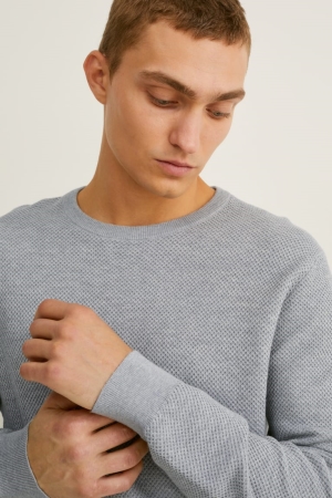 C&A Pima Bomull Jumpers Herr Ljusgrå | XDCNS-9543