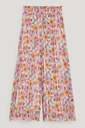 C&A Plisserad Floral Långbyxor Tjej Rosa | PGFNL-6745