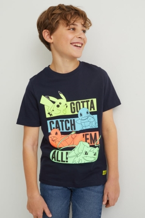 C&A Pokémon Sleeve With In-conversion Bomull T-shirt Pojke Mörkblå | COGMD-7231