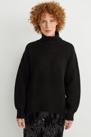 C&A Polo Neck Jumpers Dam Svarta | BZUYG-6107