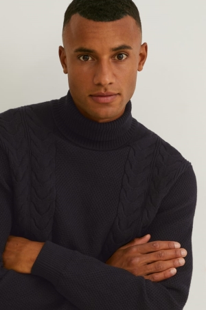C&A Polo Neck Jumpers Herr Mörkblå | LRZNK-4298