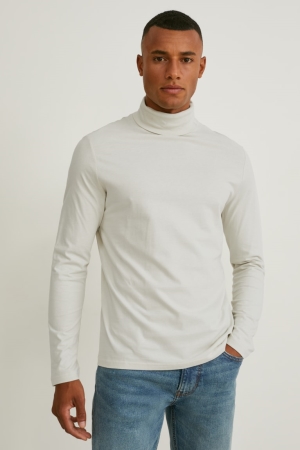 C&A Polo Neck Organic Bomull Blast Herr Vita | GVQCF-2089