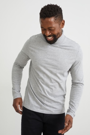 C&A Polo Neck Organic Bomull Hoodie Herr Grå | YJBMZ-3946