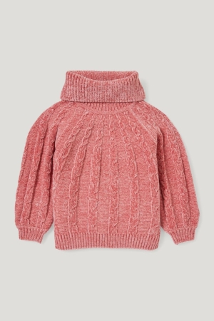 C&A Polo Neck Recycled Cable Knit Pattern Jumpers Tjej Rosa | ZCATN-2034