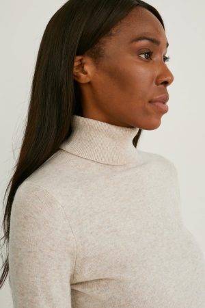 C&A Polo Neck Recycled Jumpers Dam Beige | KAXLV-1037
