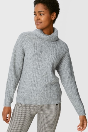 C&A Polo Neck Recycled Jumpers Dam Grå | OHSVI-6037