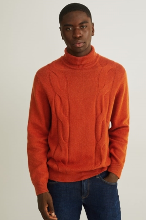 C&A Polo Neck Ull Blend Recycled Jumpers Herr Mörkorange | PVQUC-6784