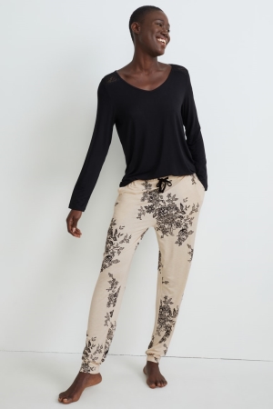 C&A Pyjama Bottoms Floral Nattkläder Dam Beige | AWNYR-9456
