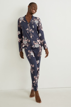 C&A Pyjamas Floral Nattkläder Dam Mörkblå | TUMXA-1423
