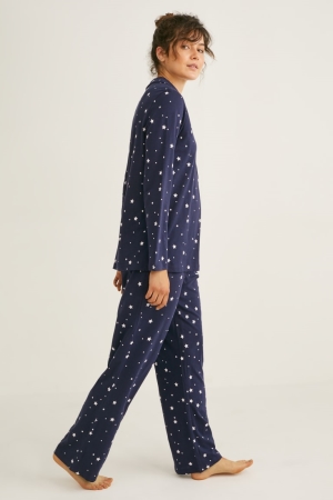 C&A Pyjamas Patterned Nattkläder Dam Mörkblå | KQLBN-9428