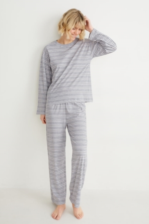 C&A Pyjamas Randig Nattkläder Dam Ljusgrå | OPUVH-9574